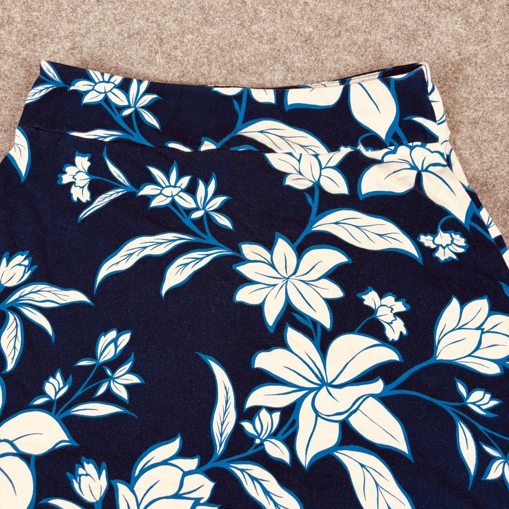 Talbots Floral A-Line Skirt Womens SP Navy Blue White Tropical Cotton Blend - Picture 2 of 7